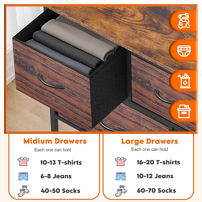 Dresser for Bedroom with 5 Drawers, Chest of Drawers, Storage Drawers Organizer