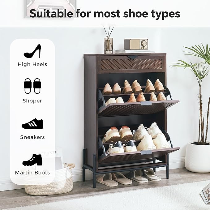 Shoe Cabinet Storage with 2 Flip Drawers, Narrow Hidden Shoes Organizer Cabinet
