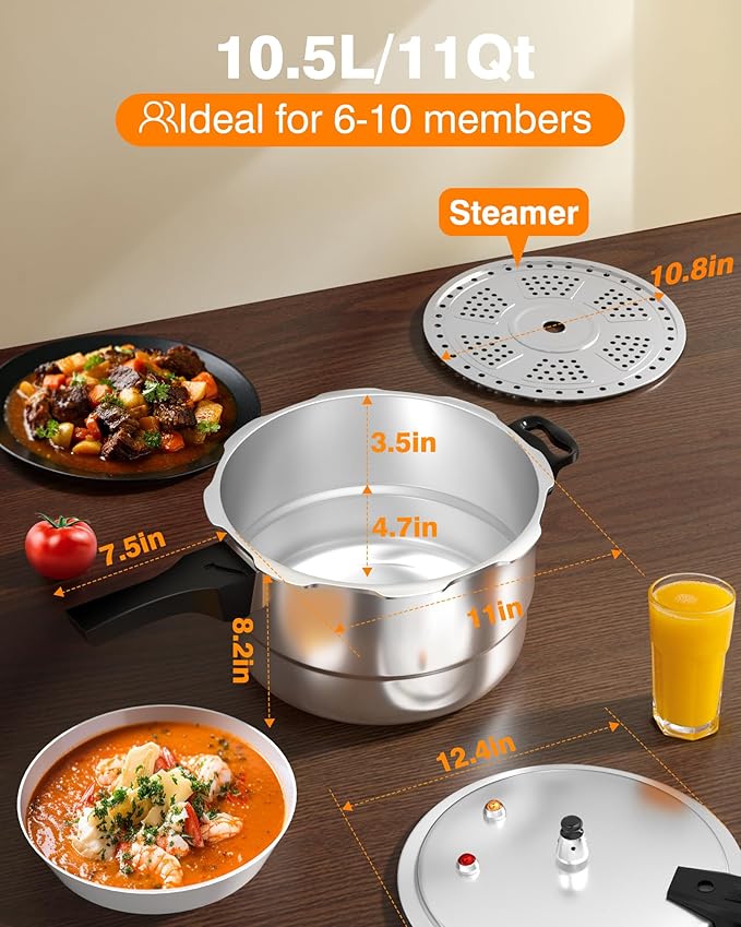 WantJoin 11Qt Aluminum Pressure Cooker w/Release Valve & Multiple Protective