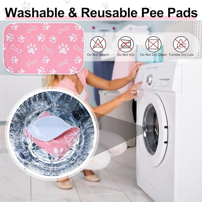 BEAUTYZOO 2 Pack Washable Pee Pads for Dogs,Reusable Puppy Pads 18x24 Pink | Waterproof Super Absorbent,Non Slip and Leak-Proof Against Urine,Whelping Pads Mats for Puppy Potty Training,Playpen,Crate