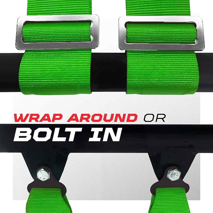 1pc 50 Cal Green 4 Point Harness 3 inch straps, Racing Harness Seat Belt | Ultra Kush padding, Push Button quick release hardware. Universal Fit for UTV, RZR, race car