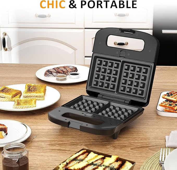 Sunvivi Waffle Iron, Panini Press Grill and Sandwich Maker Set, 3 in 1 Electric