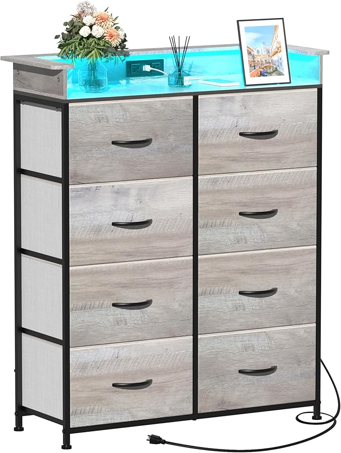 Dresser for Bedroom with Charing Station Grey Dresser with LED Lights Tall