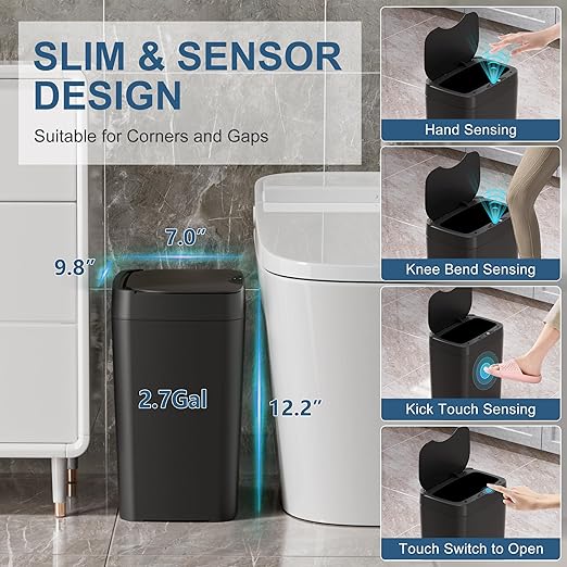 2 Pack 2.7 Gal Bathroom Trash Can