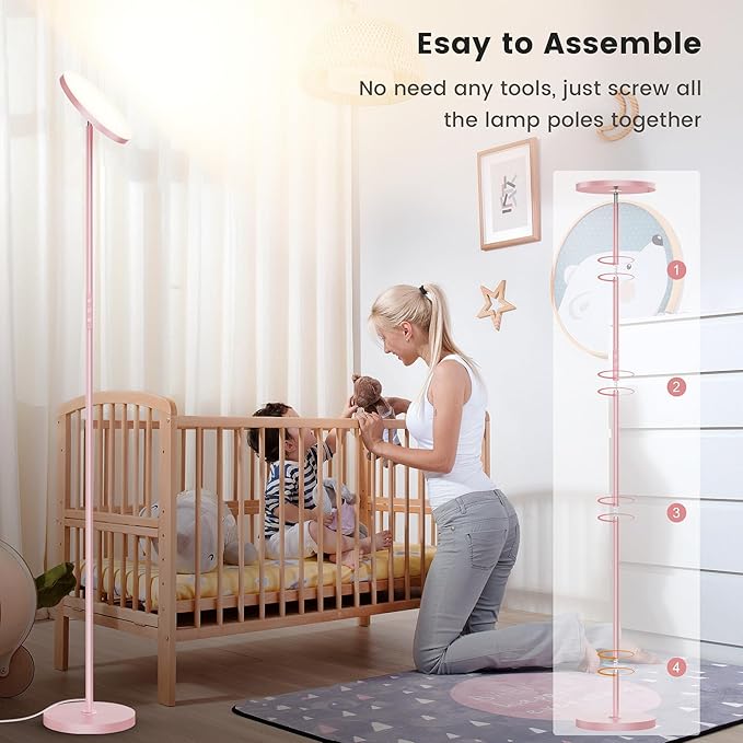 Pink Dimmable Floor Lamp, Bright 36W 3500LM Standing Lamp with Remote Touch Control, 2700K Soft White to 6500K Cool White Adjustable, LED Torchiere Tall Light for Living Room,Bedroom,Office,Sofa