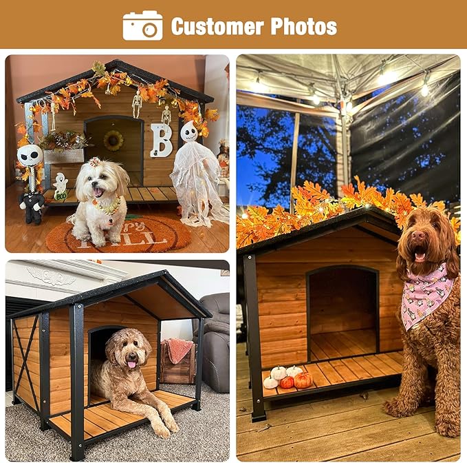 Extra Large Dog House Outdoor Weatherproof, Strong Metal Chew Proof Frame Dog Kennel for Small Medium Large Dogs