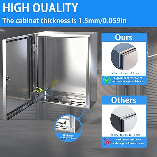 Electrical Enclosure 16x16x8, 304 Stainless Steel Enclosure IP66 Waterproof and