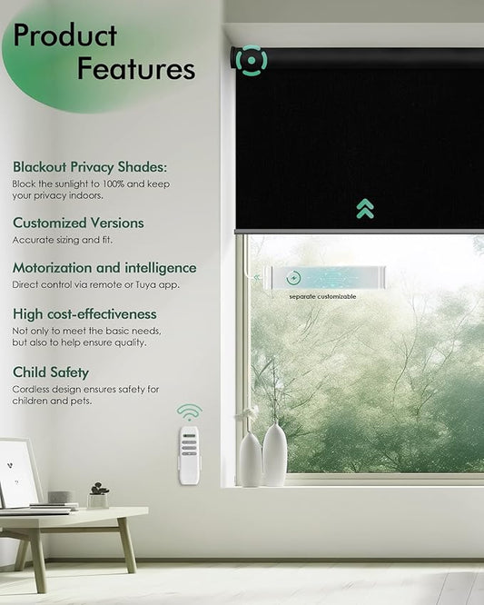 Yoolax Motorized Blinds with Remote, Automatic Roller Shades Cordless Electric