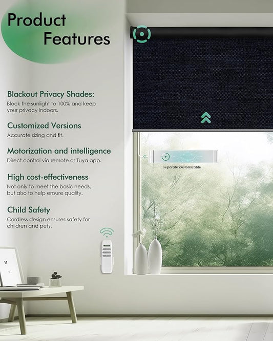 Yoolax Motorized Blinds with Remote, Automatic Roller Shades Cordless Electric