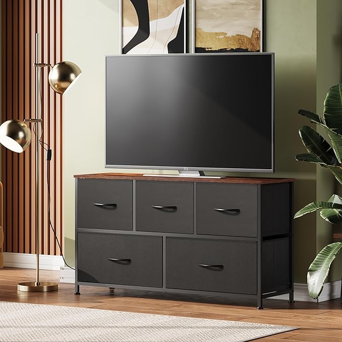 WLIVE Dresser for Bedroom with 5 Drawers, Wide Chest of Drawers, Fabric Dresser