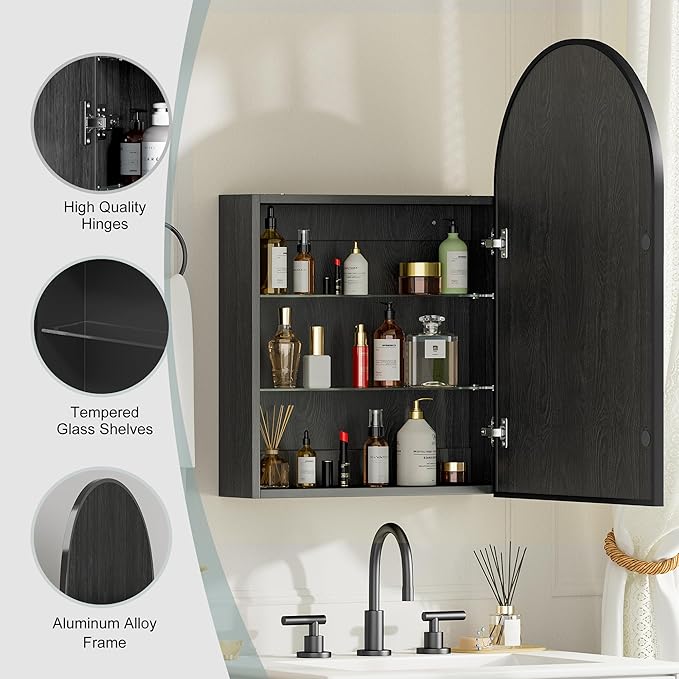 Brushed Black Arched Medicine Cabinet