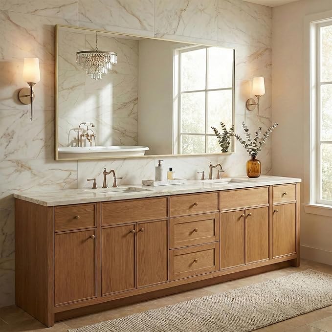 55"x30" Gold Bathroom Mirror, Metal Framed Vanity Mirror