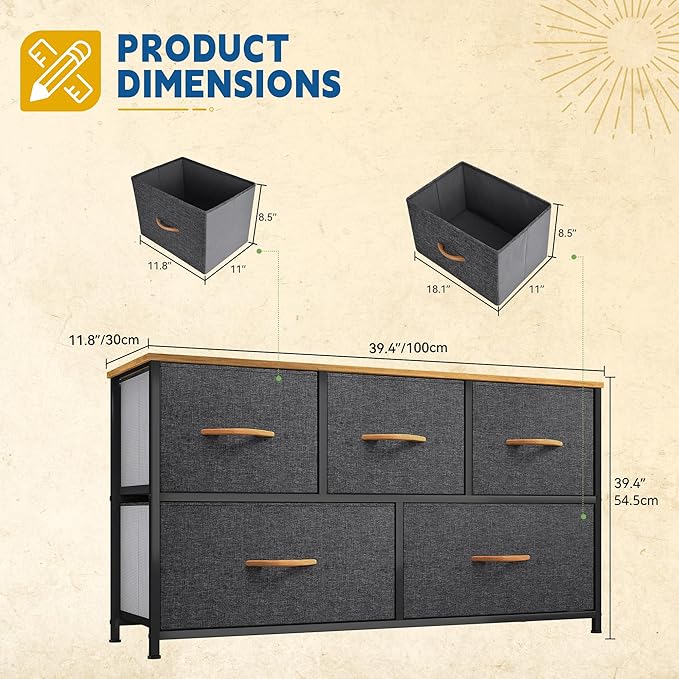DWVO Dresser for Room with 5 Drawers