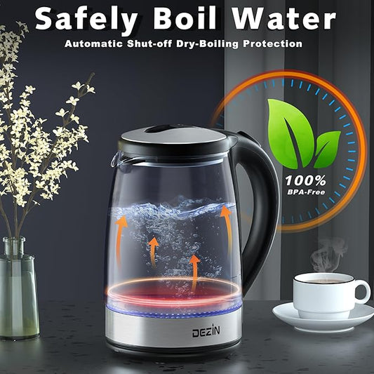 Dezin Electric Kettle, BPA-Free 2L Electric Water Heater, Glass Electric Tea