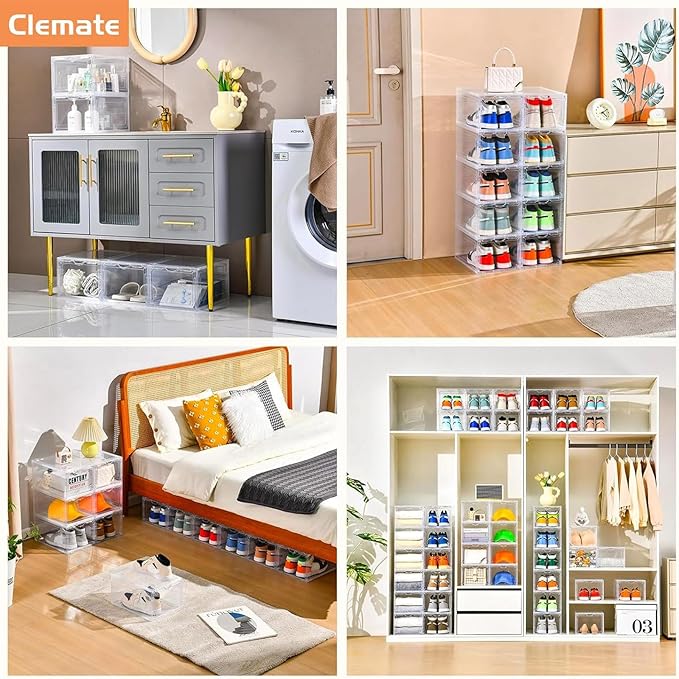 Clemate Upgraded X-Large Shoe Organizer, Shoe Storage Organizer, 12 Pack