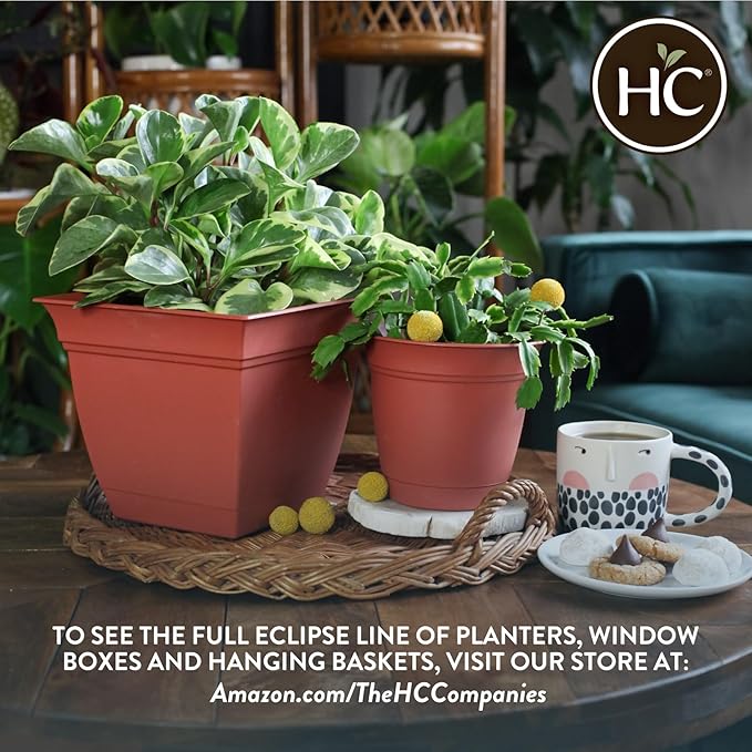 The HC Companies Eclipse Round Planter with Saucer - Outdoor & Indoor Plant Pot with Drainage Holes - Lightweight, UV-Resistant Plastic Pots for Plants, Flowers & Herbs (20" Cottage Stone, Pack of 1)