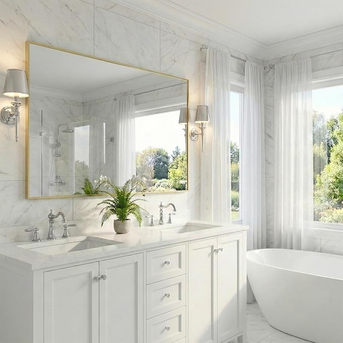 55"x30" Gold Bathroom Mirror, Metal Framed Vanity Mirror