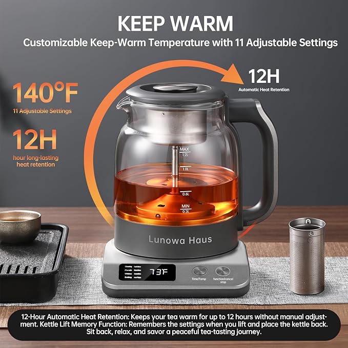 Rufus Titanium & Glass Electric Tea Kettle Tea Maker