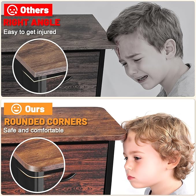 Curved Profile Dresser for Bedroom, Chest of Drawers, 9 Storage Drawers