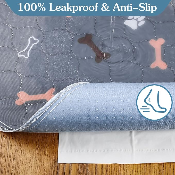 Washable Pee Pad for Dogs, 2 Pack Extra Large Puppy Pads, 48"x60" | Super Absorbent, Waterproof & Leakproof, Non-Slip Bottom, Machine Washable, For Floors, Beds, Couches, Crates, Carpets, Cars
