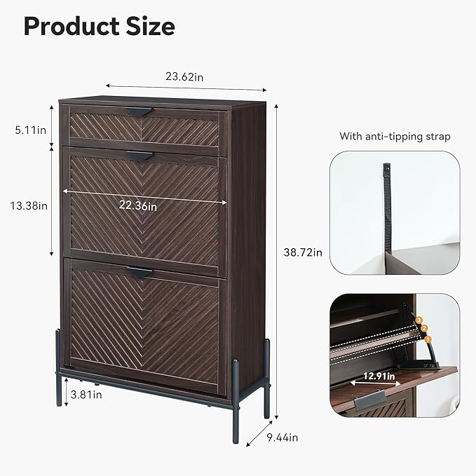 Shoe Cabinet Storage with 2 Flip Drawers, Narrow Hidden Shoes Organizer Cabinet