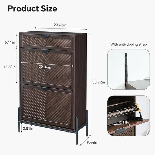 Shoe Cabinet Storage with 2 Flip Drawers, Narrow Hidden Shoes Organizer Cabinet