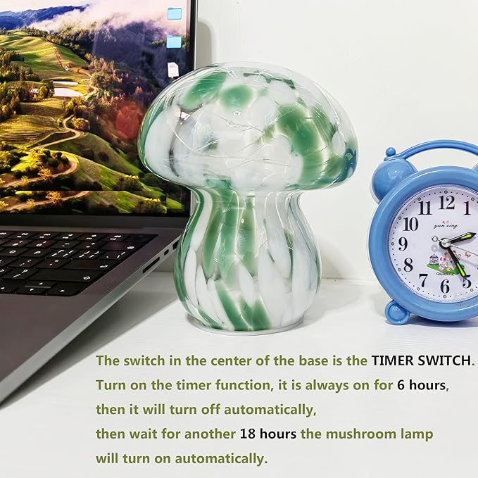 Mushroom Table Lamps Night Lights Cute Glass Nightstand Bedside Desk Lamps for Bedroom Living Study(Bulb Included) - Green