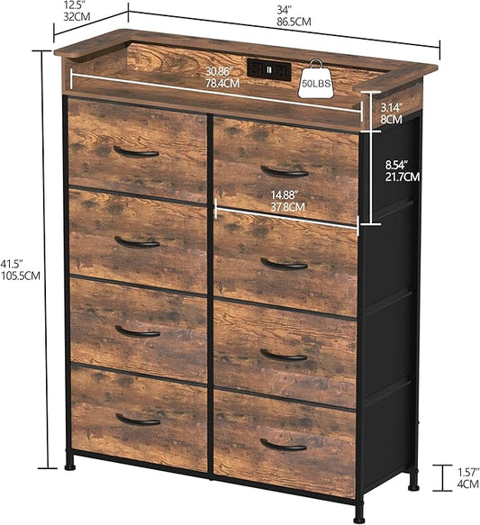 Tall Dresser for Bedroom with Charge Station 8 Drawers Dresser with LED Lights
