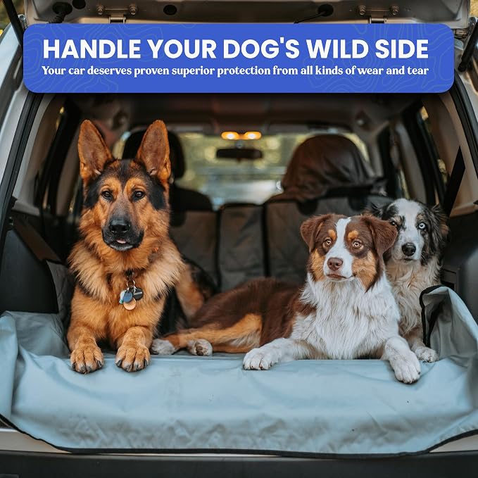 4Knines Split Cargo Liner for SUV – for Dogs & Pets, Heavy-Duty, Waterproof Trunk Mat & Cargo Cover – Fits 60/40 Split Bench & Armrest Pass-Through – Machine Washable, Non-Slip (Extra Large, Grey)
