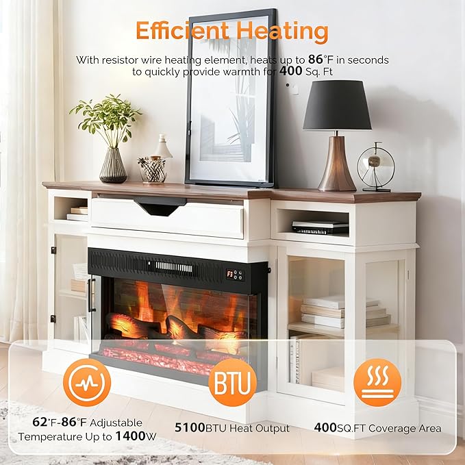 ROVSUN 1400W 3-Sided Glass Electric Fireplace Insert w/Remote Control, CSA