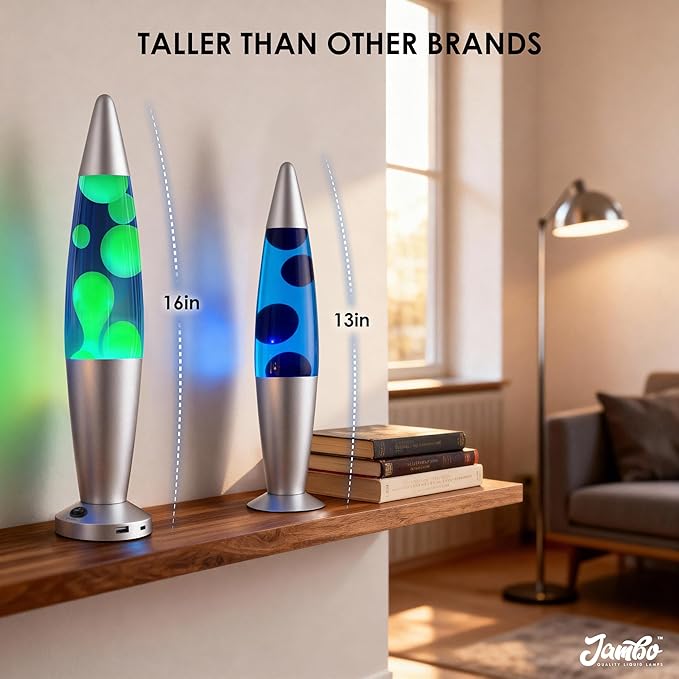 JAMBO Beautiful Liquid Lamp with USB Ports, 16" Motion Light with Blue Liquid Yellow Wax, Relaxing Nightlight, Mood Light for Bedroom, Living Room, Office - Adults, Teens, Kids
