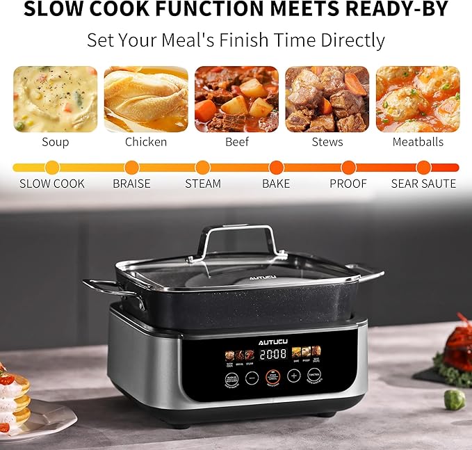 Slow Cooker 7 Quart | Programmable Multi-Cooker PFOA-Free Ceramic Coating