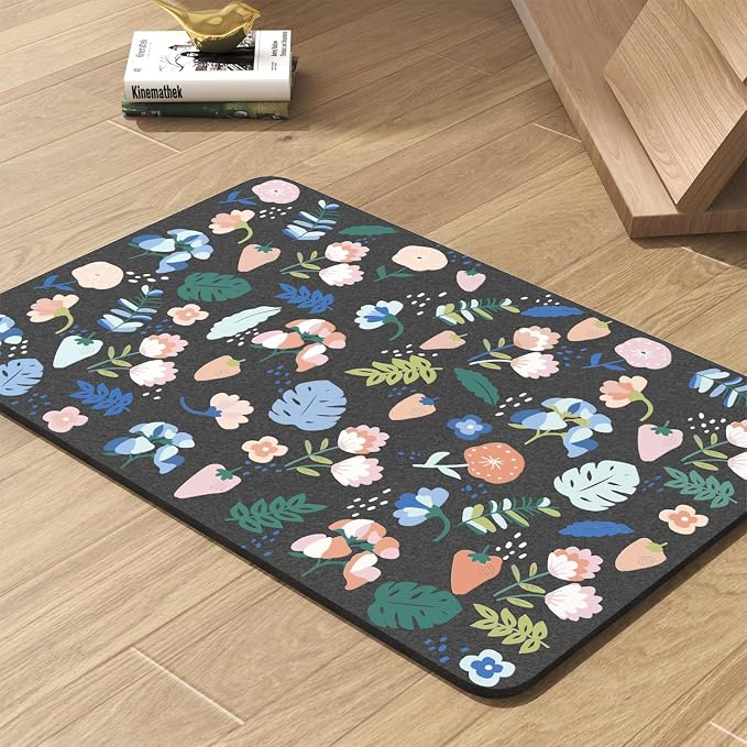 Pet Feeding Mat-Absorbent Dog Mat for Food and Water Bowl-No Stains Quick Dry Water Dispenser Mat-Dog Accessories Pet Supplies-Bowl for Messy Drinkers(DARKFLOWERS,12"x19"