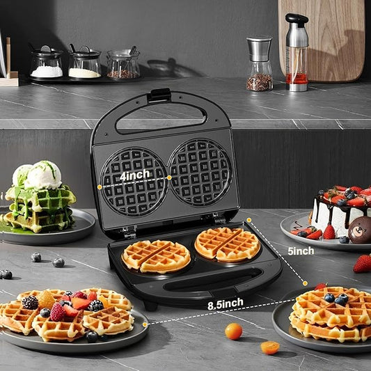 OSTBA Mini Waffle Maker 750W, Double 4-Inch Belgian Waffles Iron, Nonstick
