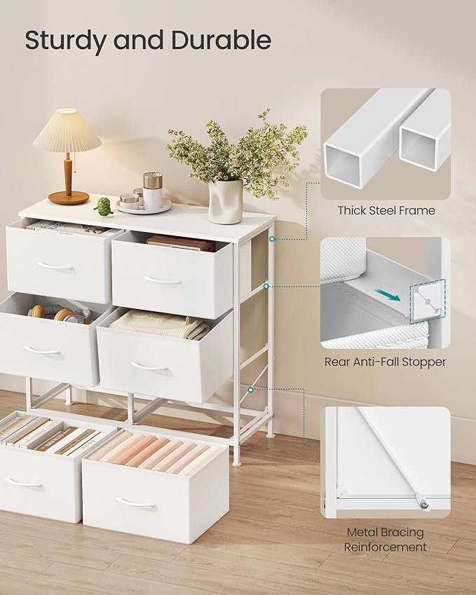 SONGMICS Dresser for Bedroom, Chest of Drawers, TV Stand, 6 Non-Woven Fabric