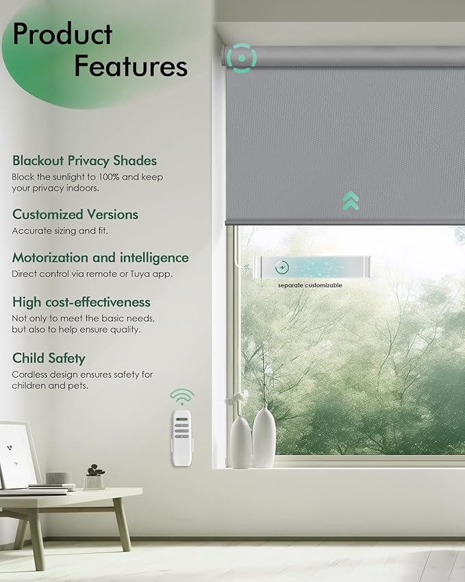 Yoolax Motorized Blinds with Remote, Automatic Roller Shades Cordless Electric