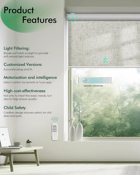 Yoolax Motorized Blinds with Remote, Light Filtering Remote Shades
