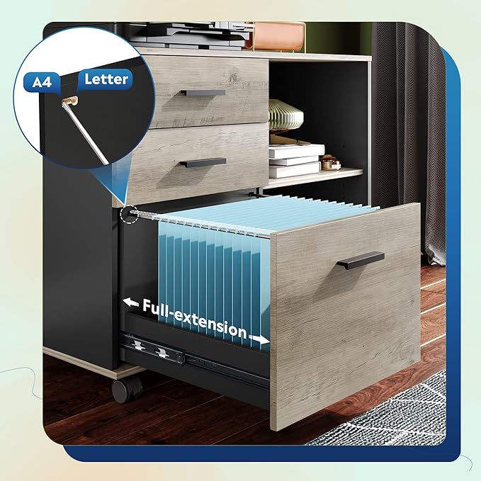 DEVAISE 3 Drawer Mobile File Cabinet, Wood Lateral Filing Cabinet, Printer Stand