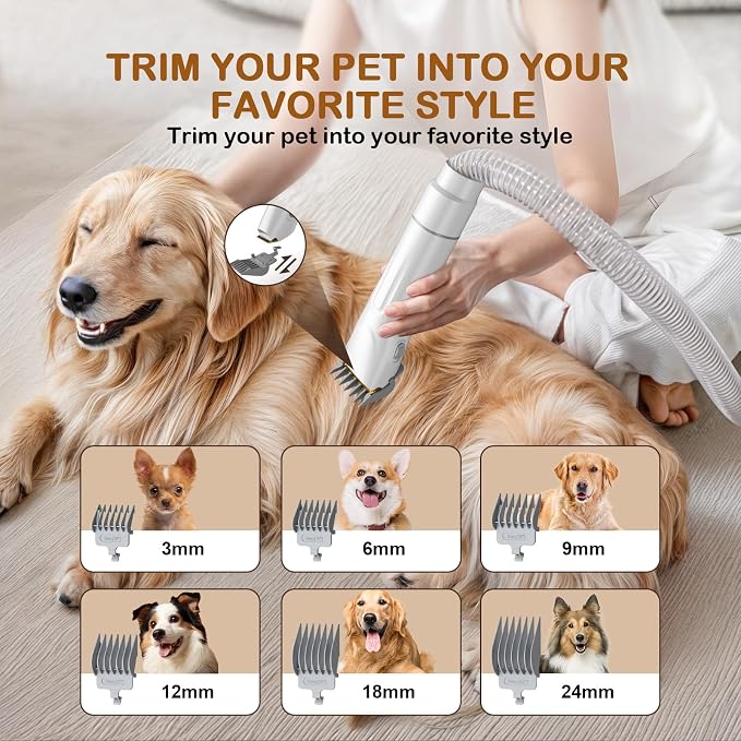 Dog Grooming Vacuum, Dog Grooming Kit, 3 Suction Modes Dog Brush Vacuum with 5 Pet Grooming Tools (Alabaster)