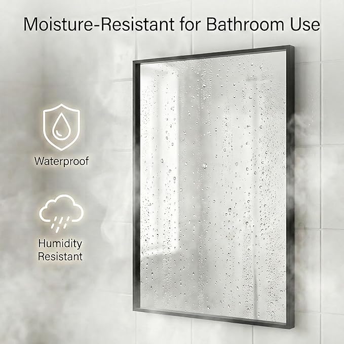 24''x36'' Matte Black Bathroom Mirror | Deep-Set Recessed Metal Frame |