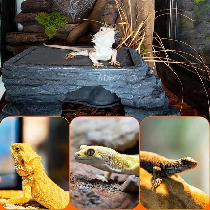 Bearded Dragon Basking Platform, Reptile Hides and Caves, Large Reptile Basking Rock for Adult/Juvenile Bearded Dragon Gecko Lizard Turtle, Slate Rock Climing Hideout
