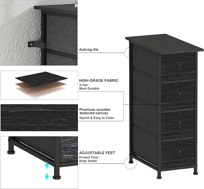 GiftGo Narrow Dresser Vertical Slim Dresser Chest of Drawers Skinny Storage