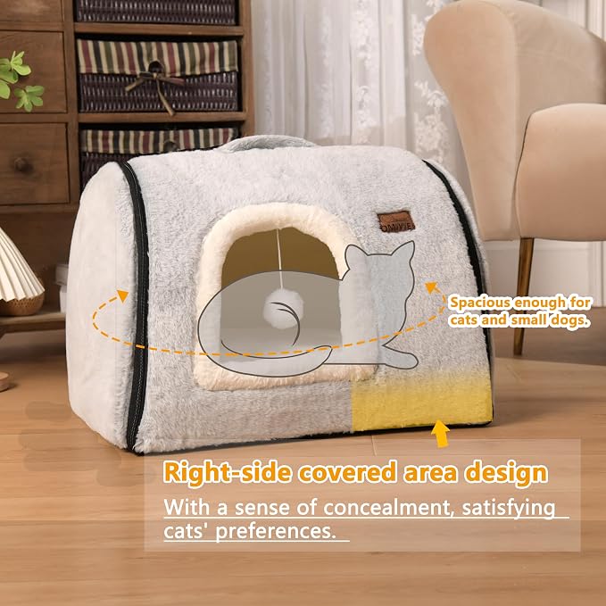 cat Bed cave-cat beds for Indoor Cats,Soft and Comfortable Cute Pet Bed,cat House,with Removable Washable Cushioned Pillow,Enclosed cat Bed,Kitty pet hut、Hideaway,Small Large Dog Tent (Grey)