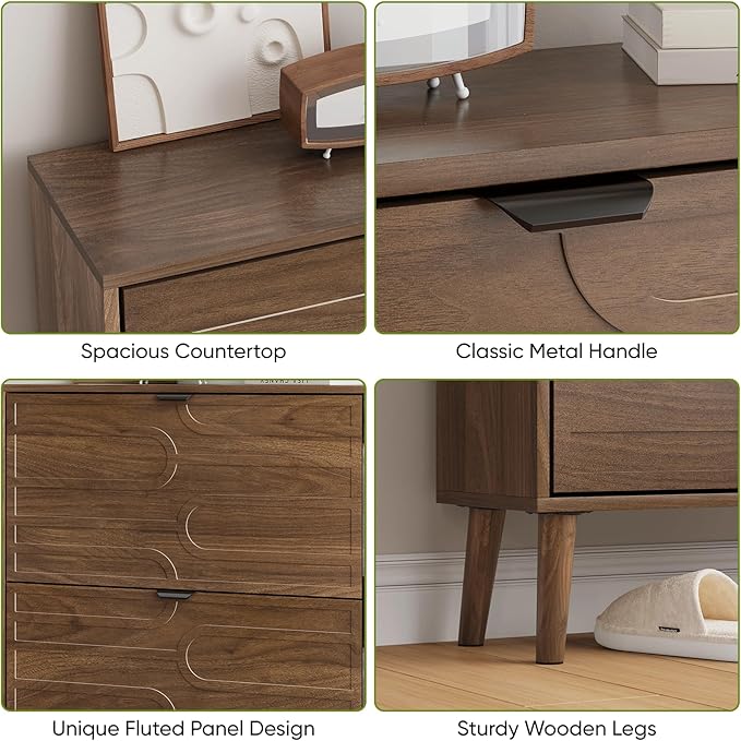 Shoe Cabinet with 2 Flip Drawers, Freestanding Shoe Storage Cabinet with Fluted