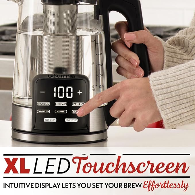 Gourmia Electric Programmable Glass Kettle – 1.7L Temperature Control Tea &