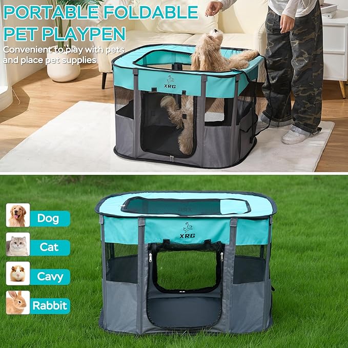 XRG Foldable Pet Playpen,Indoor Cat cage Puppy Crates M(31.5"x23.6"x21.7") | Portable Dog Crates with Upgrade Breathable Mesh,Sturdy Cat Kennel Indoor & Outdoor for Rabbit or Small Animals,Green