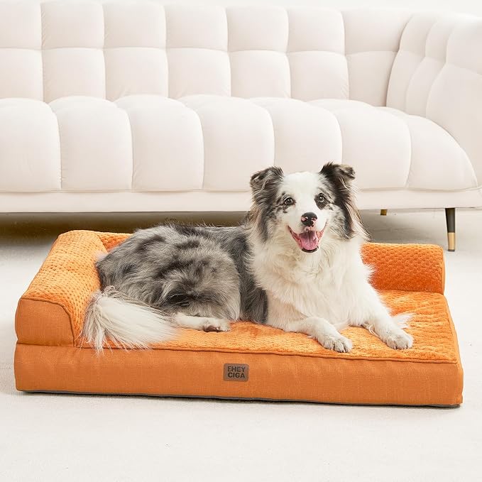 EHEYCIGA Memory Foam Dog Bed, Extra Large Orthopedic Dog Bed, Pumpkin | Washable Removable Cover, Waterproof Flat Pet Sofa Couch with Nonskid Bottom, 48x35x7.5