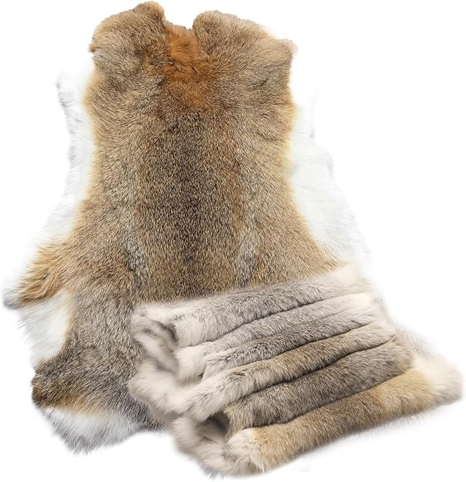 Craft Rabbit Fur Pelt Skin Genuine Tanned Animal Hide with Sewing Quality Leather 12" by 14" for Decoration DIY Crafts Cat Dog Toys Fur Fabric(8Pcs, Straw Yellow)