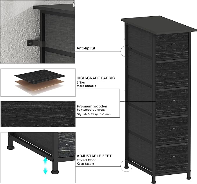 GiftGo Narrow Dresser Vertical Slim Dresser Chest of Drawers Skinny Storage