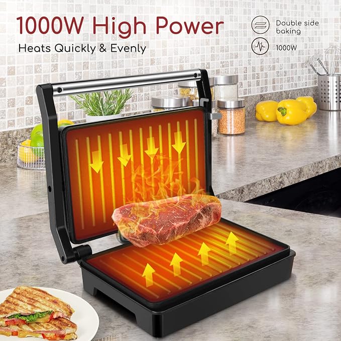 Panini Press Sandwich Maker, Aigostar 1000W Sandwich Press Grill